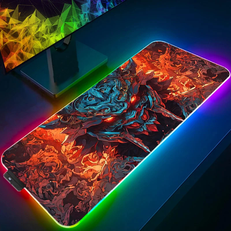 

Oni Hannya Samurai Mask RGB Mouse Pad Large Gamer XXL Keyboard LED Desk Mouse Mat Carpet Rubber Tapis Souris Gaming Mousepad