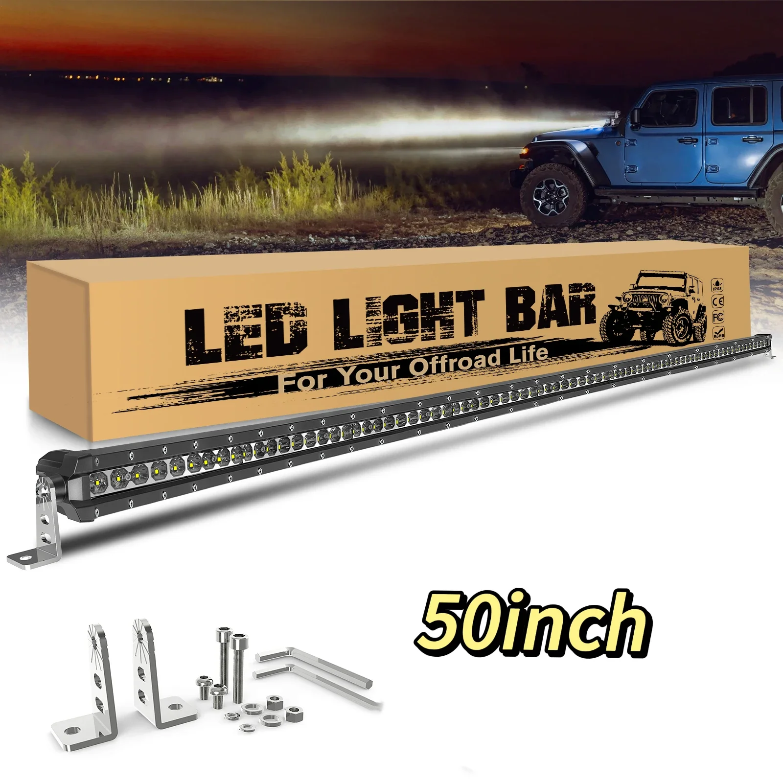 

HL 6D Reflector Super Slim LED Light Bar 50inch LED Driving Light Single Row Spot and Flood Combo Beam Light Offroad SUV ATV