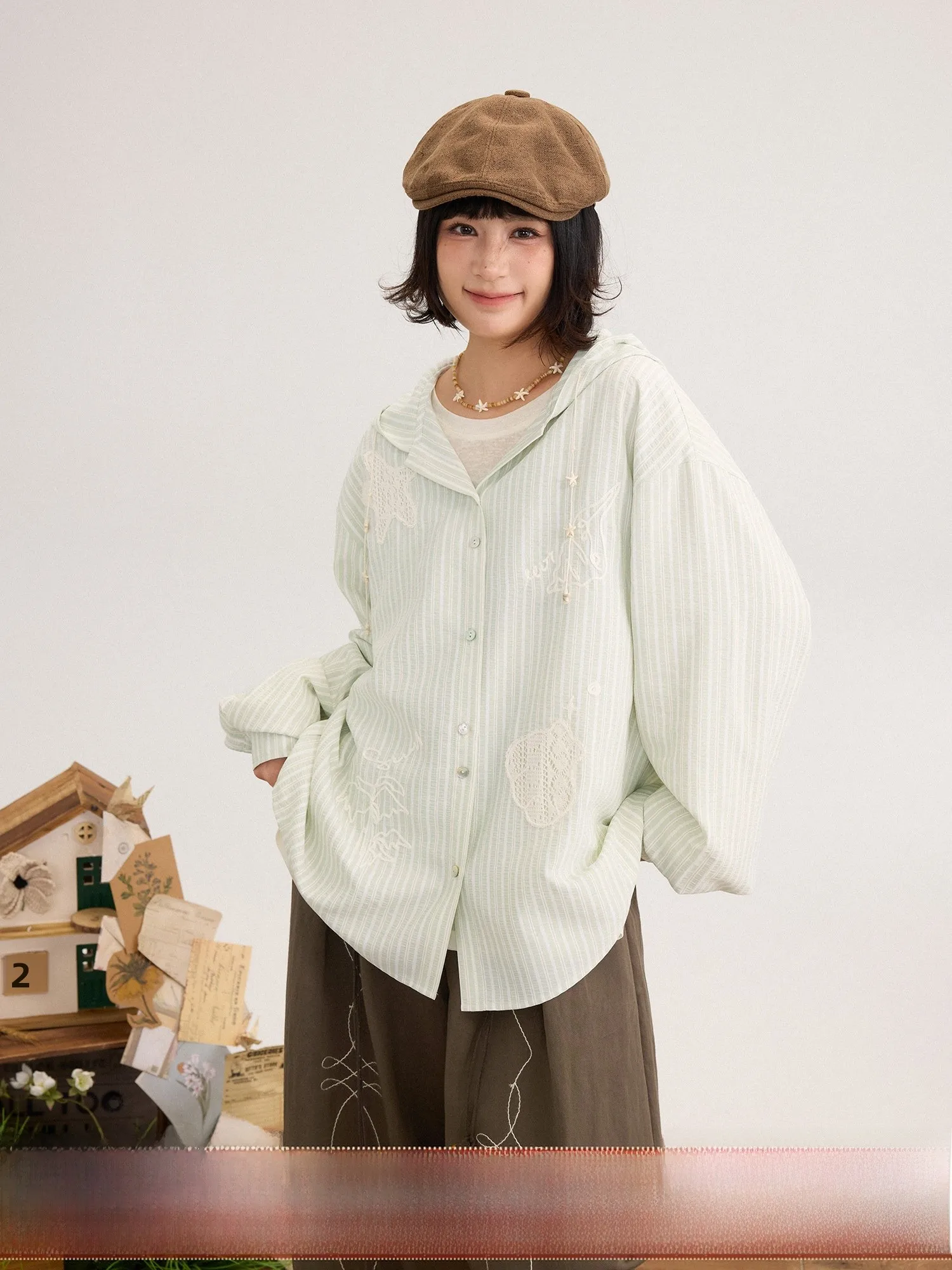 

Light Oxygen Handwoven Rope Stripe Starfish Casual Short Sleeve Shirt Women's Loose Fit Breathable Polyester Lyocell Blend Sp...