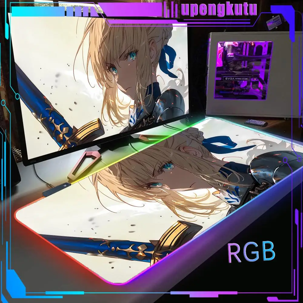 F_fate_Grand_Order Large LED Light MousePads RGB  Keyboard mat Computer Non-slip RGB Desk mat Anime Desk Mat Rubber