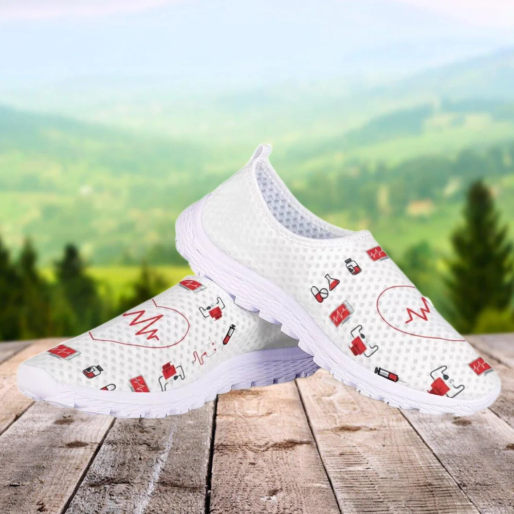 INSTANTARTS New Style Women Flats Shoes Nursing Heart Rate Printing Girls Casual Footwear Female Nurse Print Shoe Sneakers Light