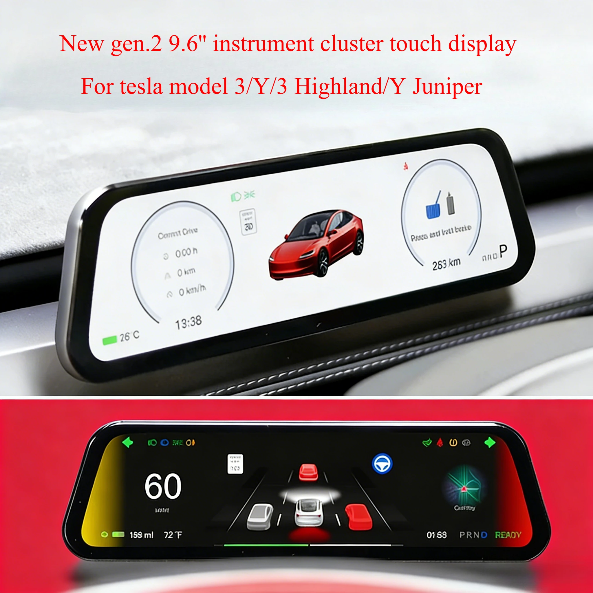 

for Tesla New Gen 2 9.6 inches Instrument Display Model Y 3 Blind Spot Reminder OTA Update New Model 3 New Y Juniper Dashboard