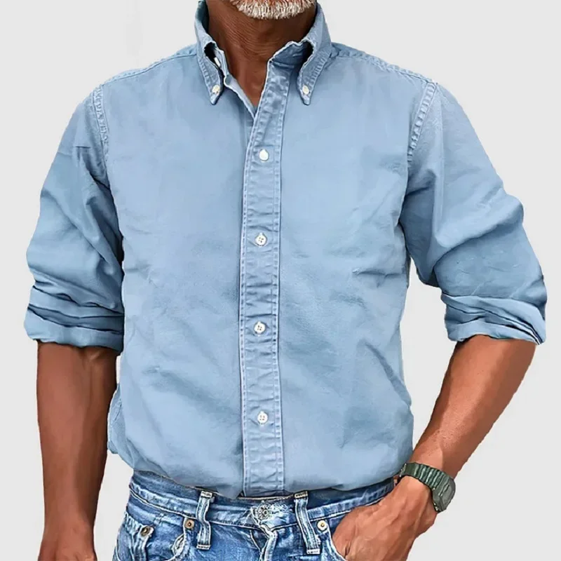Business Casual Mannen Effen Kleur Revers Shirt 2024 Lente Single Breasted Dagelijks Top Man Herfst Lange Mouw Streetwear Heren shirts