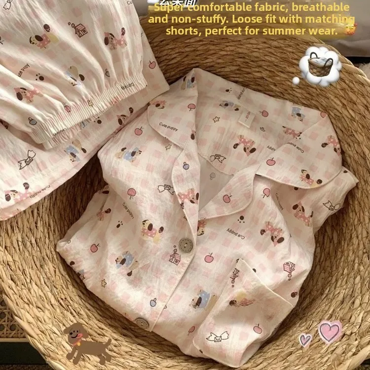 

Cute Dachund Dog Cloud Cotton ort Sve orts Home Clothes Summer Spwear Women's Sweet Sle Printed Thin Fabric