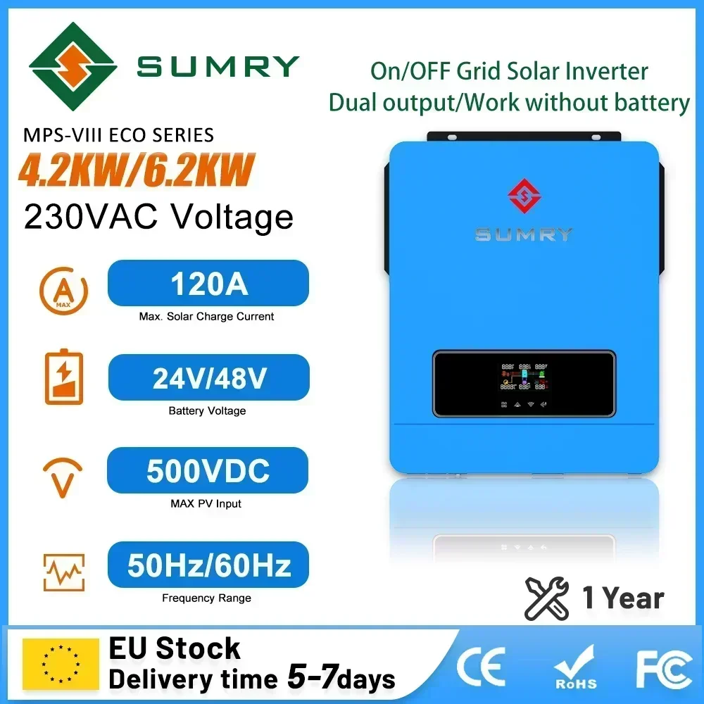 SUMRY ON Off Grid Solar Inverter Pure Sine Wave 3.6kw 4.2kw 6.2kw Hybrid Solar Inverter 24V 48V MPPT Solar Charge Support