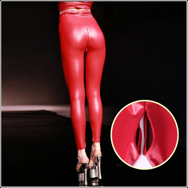 Sexy Women's High Waist Shiny Patent Leather Leggings Stretch Skinny PU Vinyl Pants Night Club Party Trousers