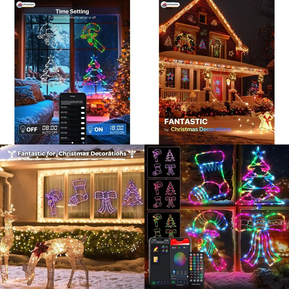 

Smart LED Christmas Window Lights with 4 Packs, Indoor Decorations, Customizable Modes, App-Controlled, Featuring Candy Cane, Tr