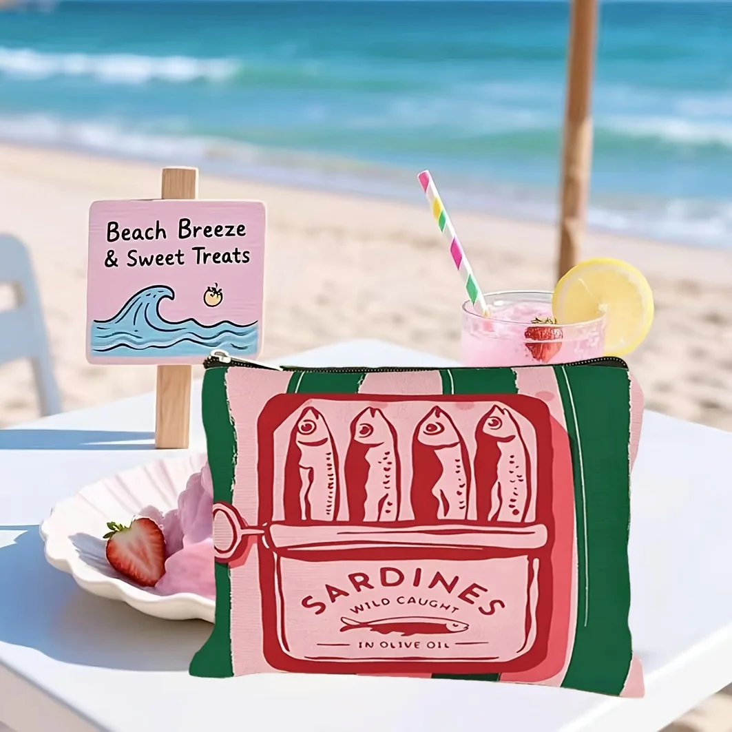 1 Piece Retro Sardine-Themed Makeup Bag - Multifunctional Zipper Pouch for Women, Perfect Travel Zipper Storage Bag, Fun Birthday Gift