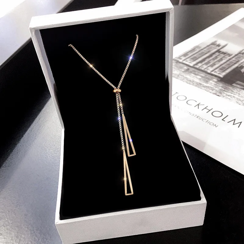 Light Luxury Niche High-end Pull-type Triangle Tassel Necklace Ladies Fashion Charm Clavicle Chain Boudoir Honey Party Gift