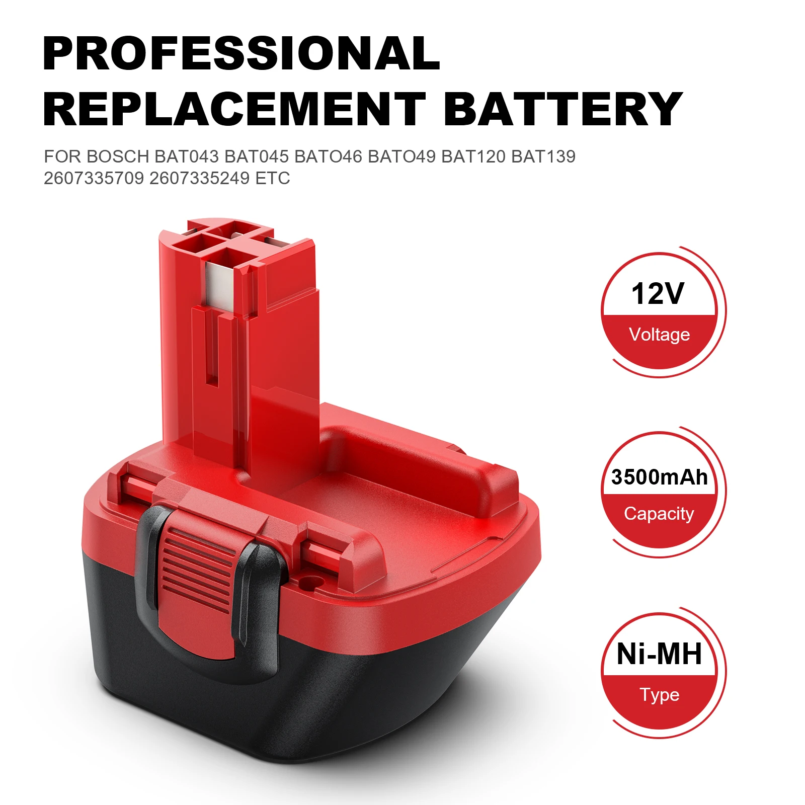 For Bosch BAT043 NI-MH 12V 3500mAh Ni-MH Battery BAT043  BAT045 D70745 PSR 12 GSR 12 VE-2 GSB12 Rechargeable Batterys