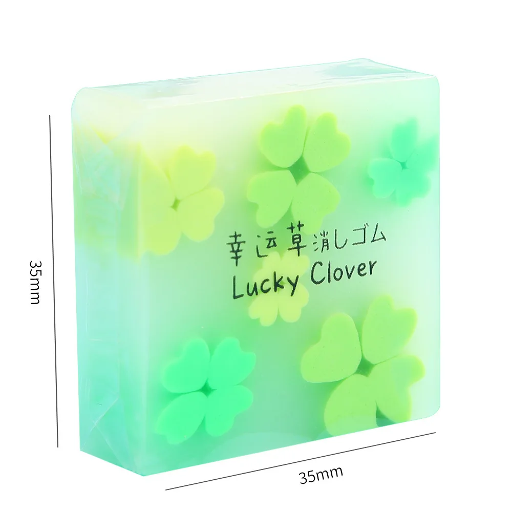 Small fresh green four-leaf clover large sketch eraser high appearance level little crumbs cartoon sandwich eraser for students