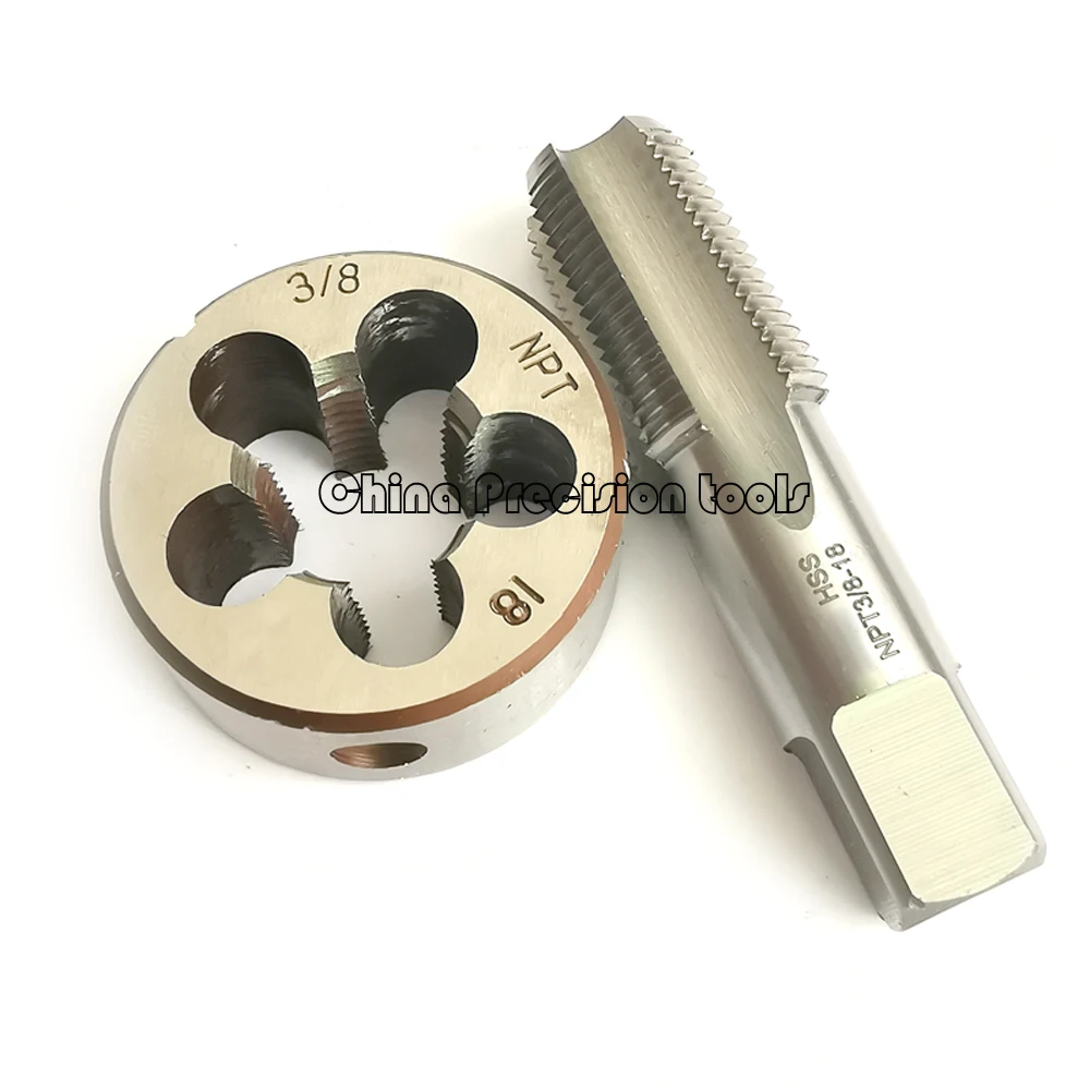 2pcs  American Tapered PIPE Thread Tap and Die set NPT 1/8 1/4 3/8 1/2 straight flute taps Dies sets 1/8-27 1/4-18 3/8-18 1/2-14