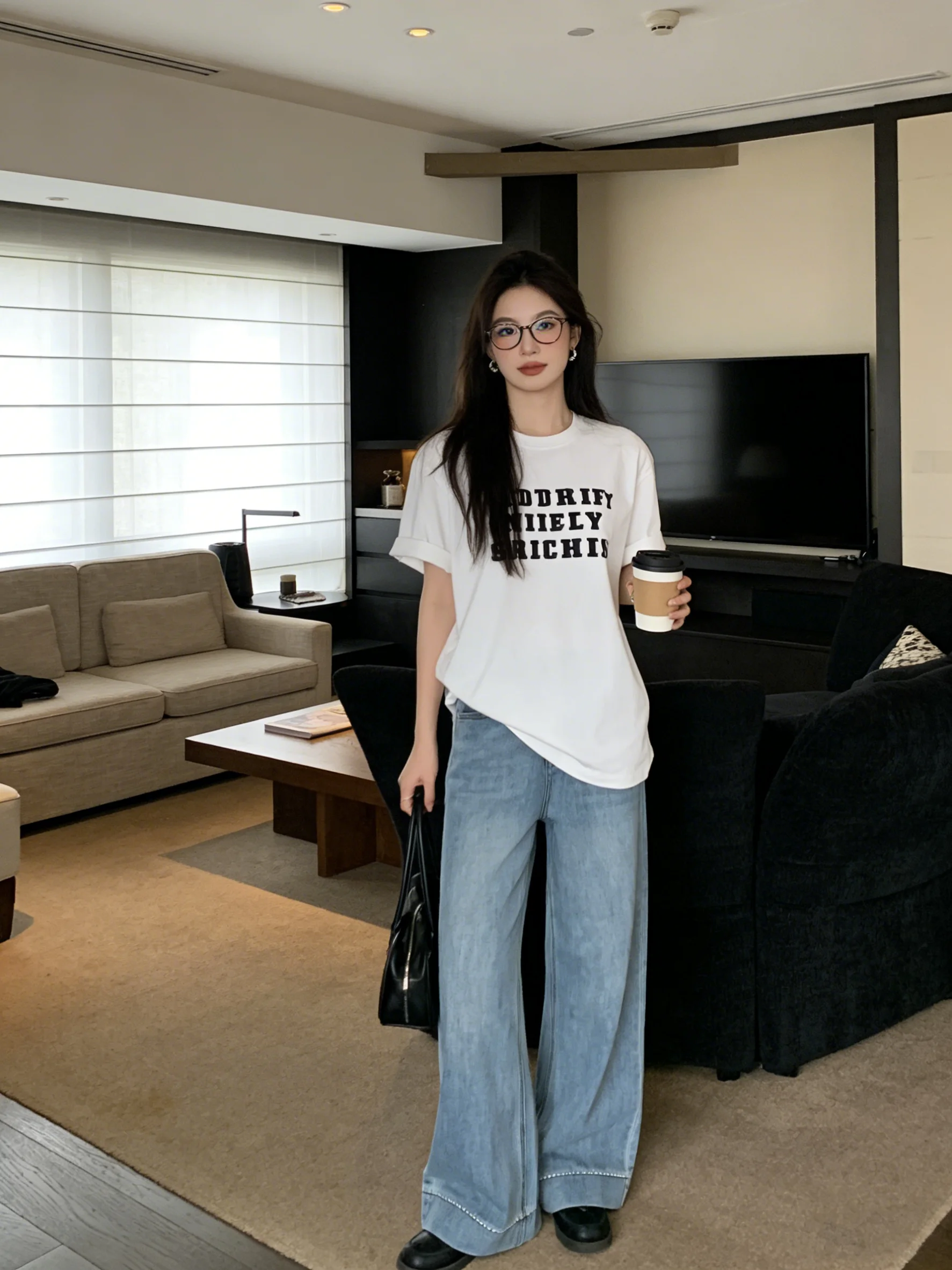 

High Waist Wide Leg Light Blue Waed Straight Jeans Versatile Loose Fit Dra Slimming Long Pants for Women Korean Sle