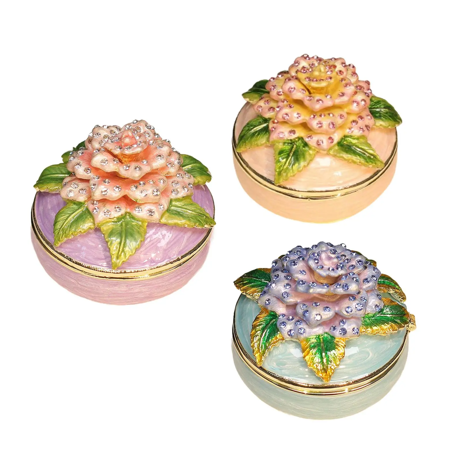 

Enamel Hinged Jewelry Box Round Trinket Box for Women Collection Tabletop Jewelry Organizer