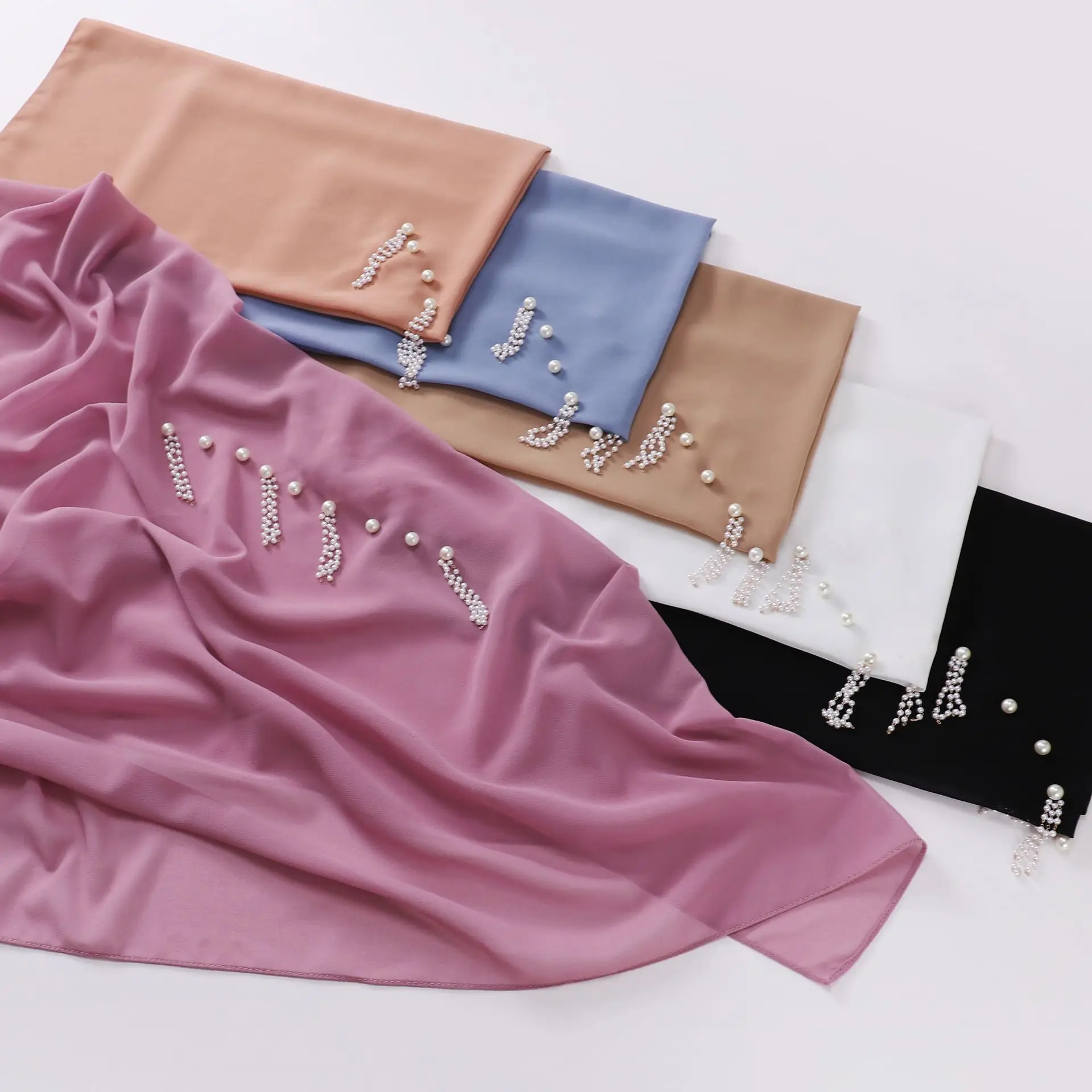 

90 см VigoAnne Ближний Восток женские жемчужные мусульманские хиджабы шали женские однотонные простые цепочки из бисера шарф исламский шифоновый тюрбан повязка на голову