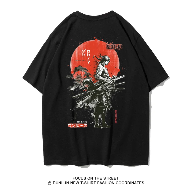 Japanese Animation T-shirt Men and Women Pirate Hunter Sauron Ink Peripheral Half-sleeved Men and Women Loose Cotton Top Casual