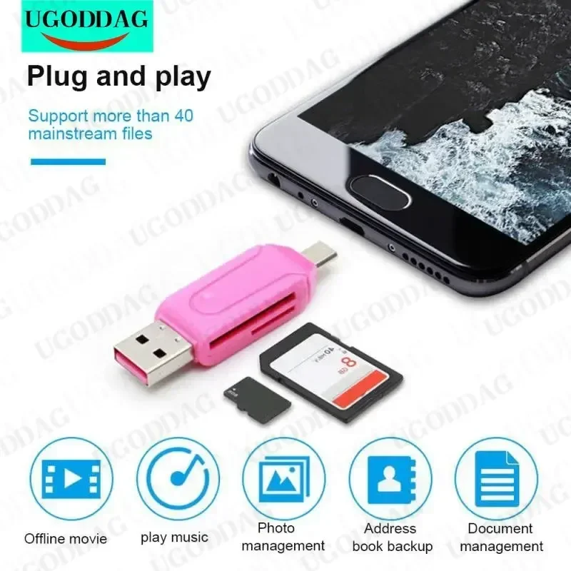 Portable 2 In1 USB Type C To Micro SD TF Card Reader OTG Adapter PC Laptop Android Smart Phone Converter For Huawei Xiaomi