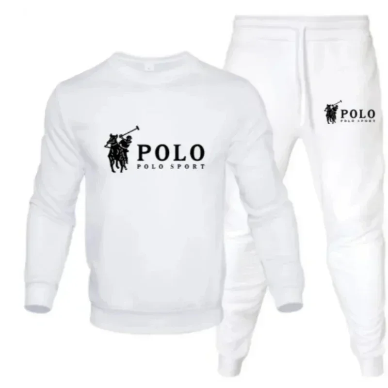 Men's Autumn Winter Round Neck Pullover Jogging Pants Two Piece Set Fashion Fitness Outdoor Casual Sportswear Tracksuit Suit