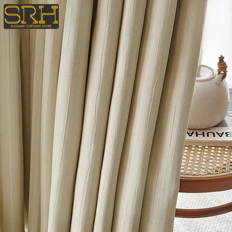 Beige Luxury Chenille Jacquard Curtain Fabric Fully Blackout Bedroom Modern Simple Living Room Finished Product Beige Customized