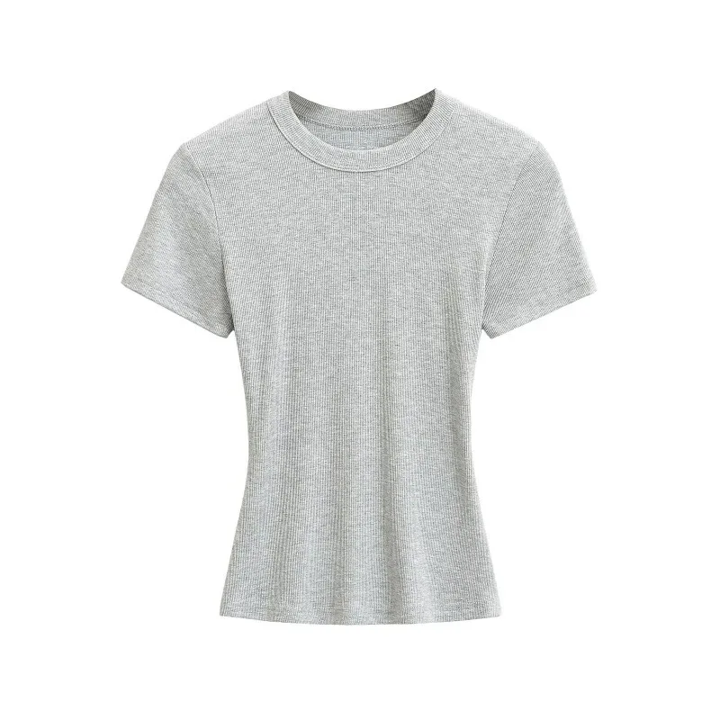 Rundhals Hochelastische Sommer-Cropped-Tops Damen Kurzarm-Oberteile Sexy Pullover Unterziehblusen Schlanke T-Shirts – Detail 8