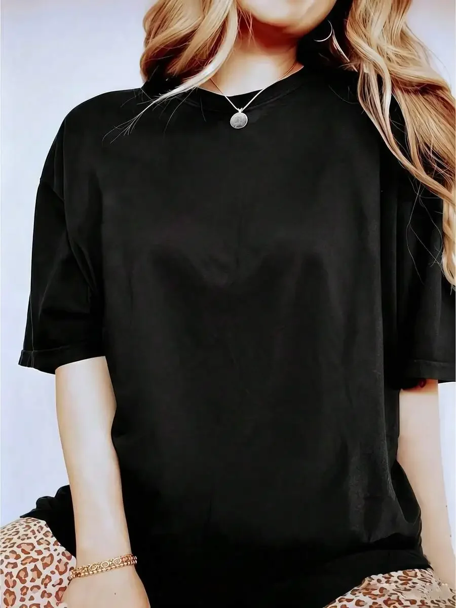 Romantic‑Vibe Women Short‑Sleeve T‑Shirt Crew Neck Vertical Hearts Pattern Print Black Summer Daily Wear Tops