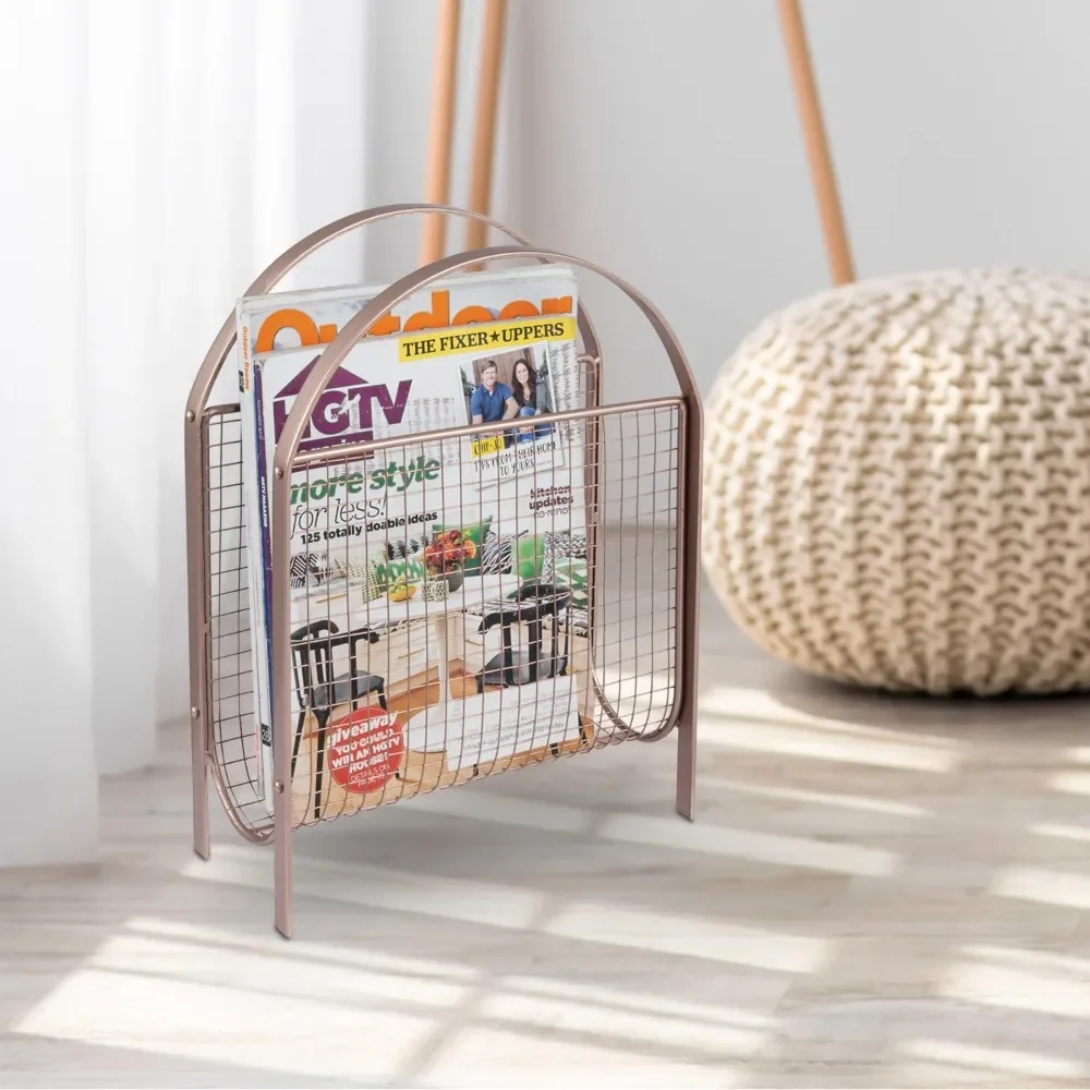 

Mid-Century Design Magazine Rack, Matte Black Tone Metal Mesh Freestanding Magazine Organizer Holder Sling, Magazine rack