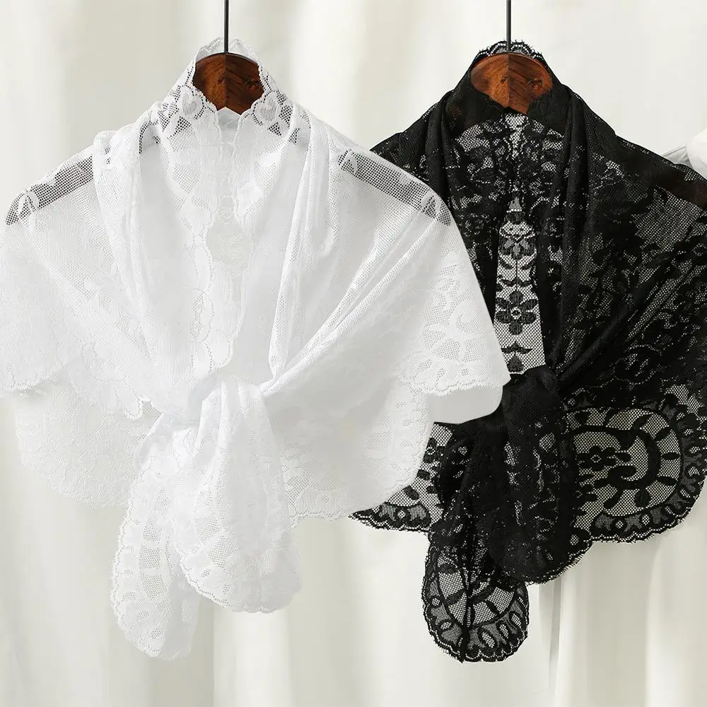 

Soft Head Cover Elegant Mantilla Solid Plain Veil Lace Triangle Scarf Head Scarf Muslim Hijab Floral Embroidery Shawl Women Wrap