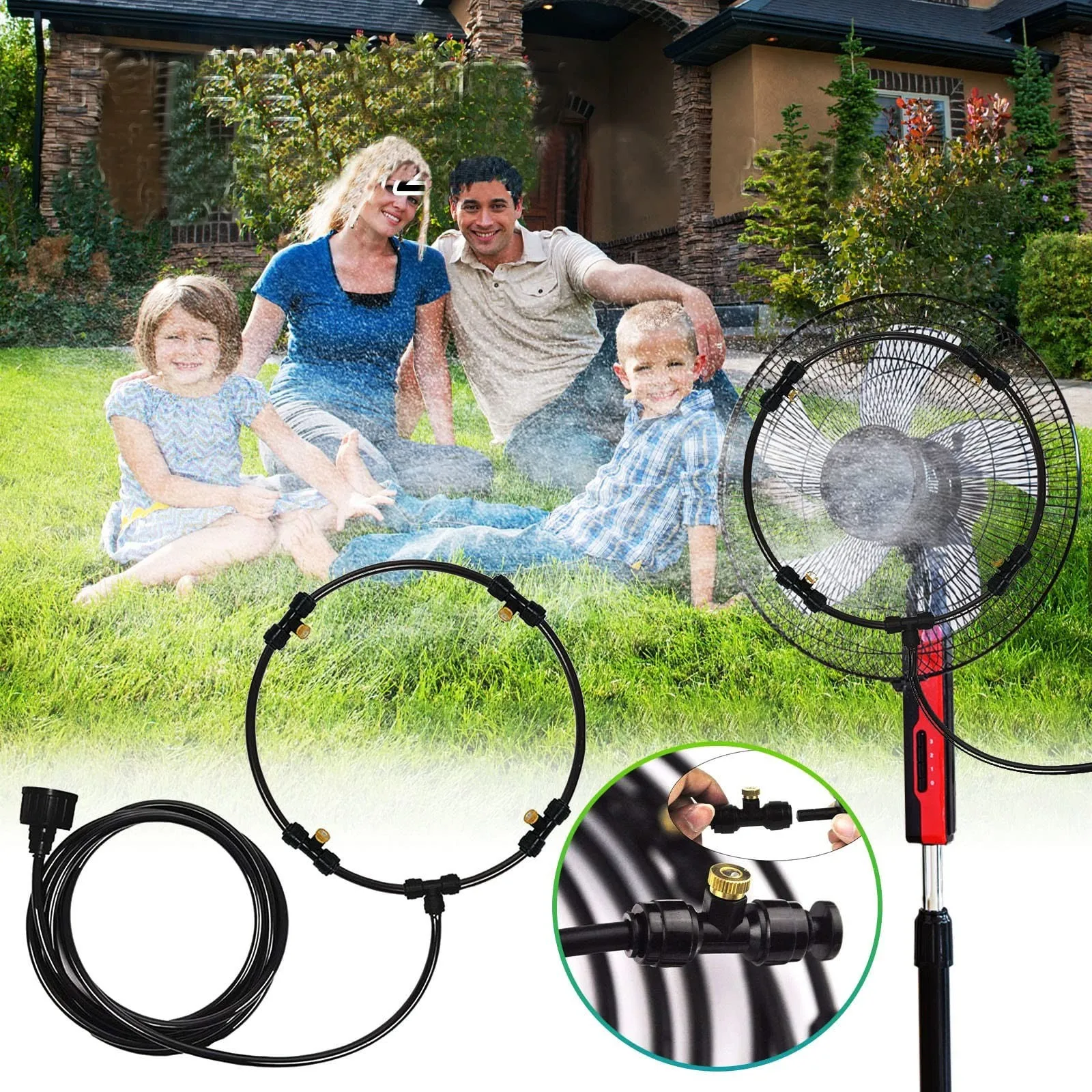 Misting System Outdoor Fan Cooling Portable Patio Garden Spray Sprinkler Mist Kit Mist Fan Nozzles Kit Water Fog Black Sprayer