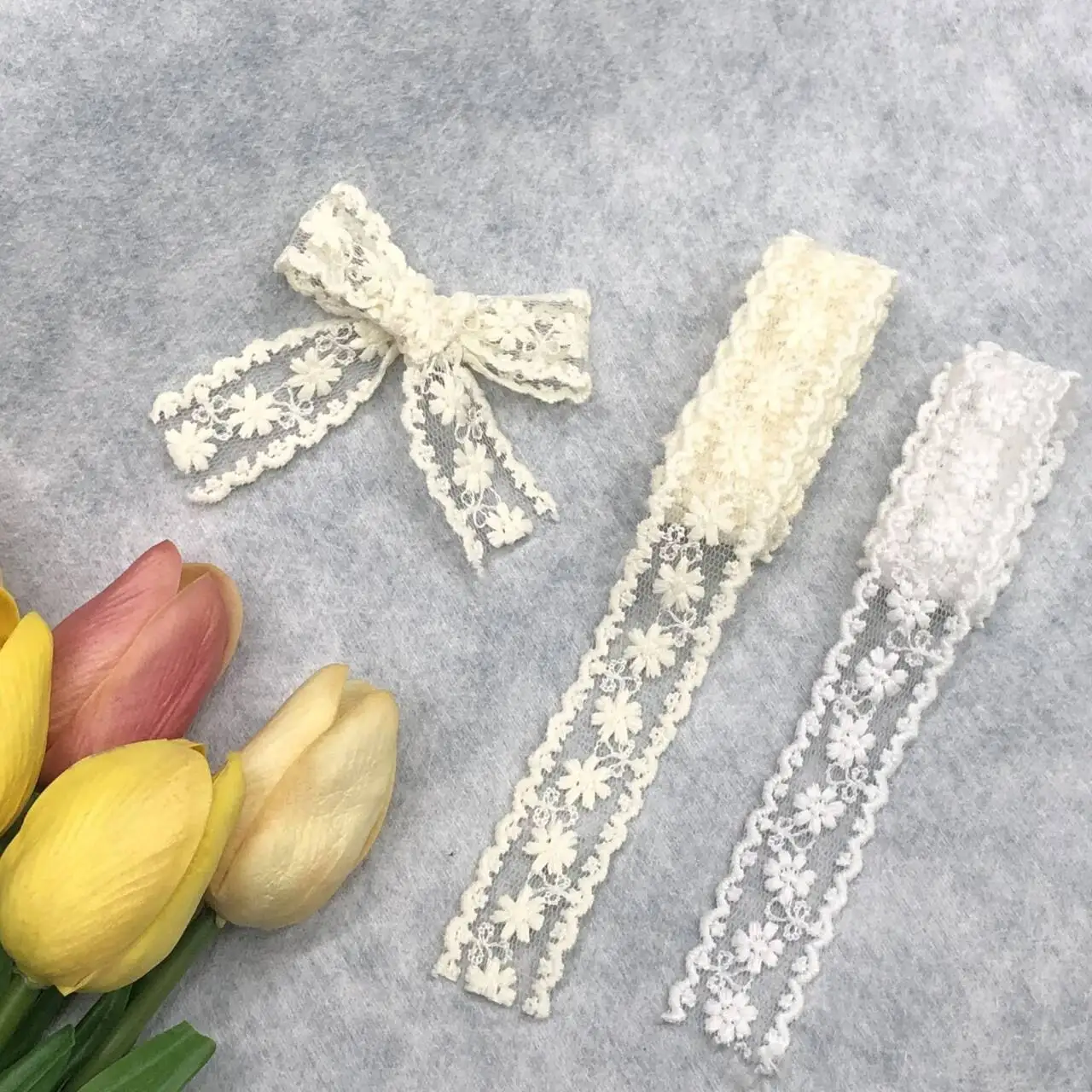 2/5/10 Yards White Floral Embroidered Lace Trim 2cm Polyester Mesh Ribbon for Dress Sewing Wedding Gift Wrapping DIY Crafts