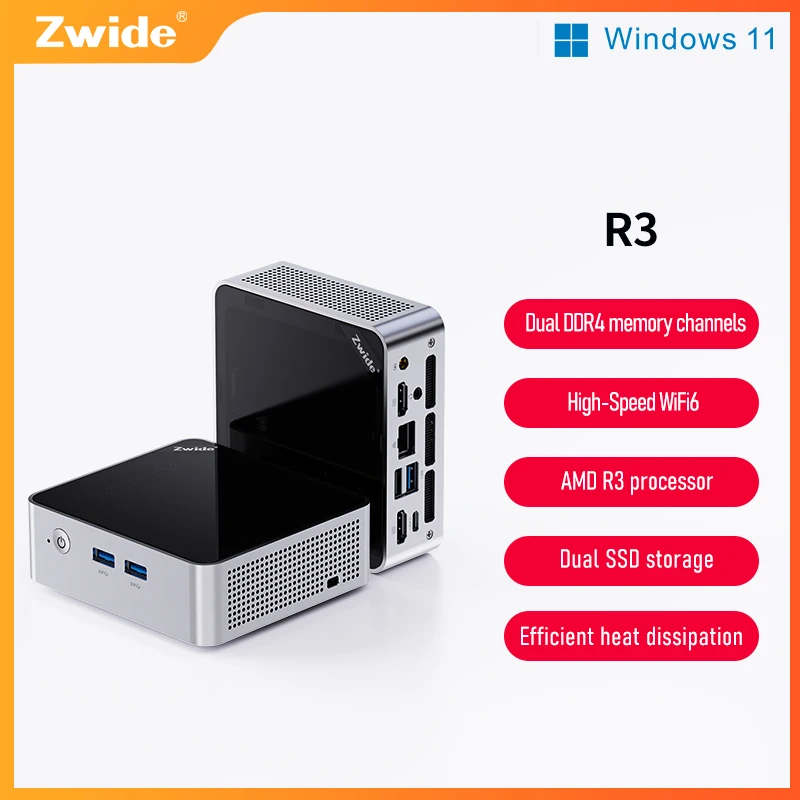 Zwide AMD Mini Host Ryzen R3-4300U Business Office Home MINI PC Pocket Computer Host