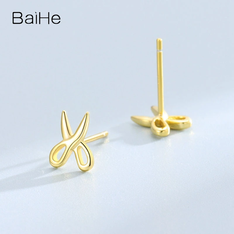 BAIHE Solid 14K White/Yellow/Rose Gold scissors Stud earrings for women men Trendy Daily wear Engagement Fine Jewelry Travel