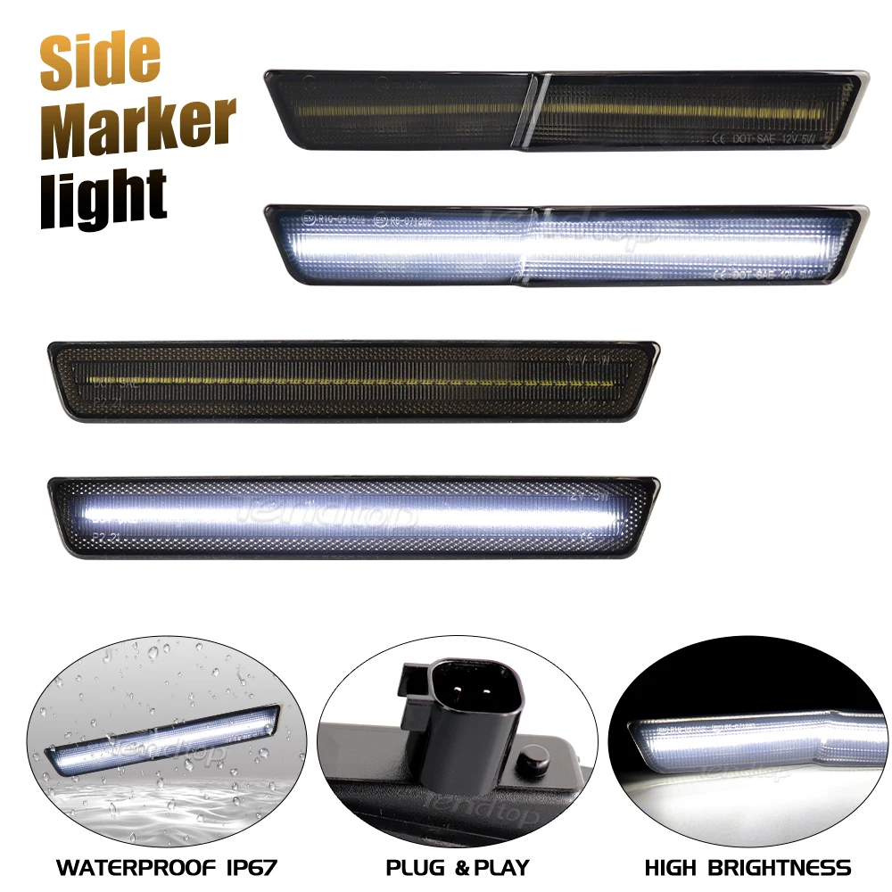 4pcs Car Lamp Front & Rear Side Marker Lamps Turn Signal Parking Light White  For 2015-2022 Dodge Challenger SRT Hellcat Widebod