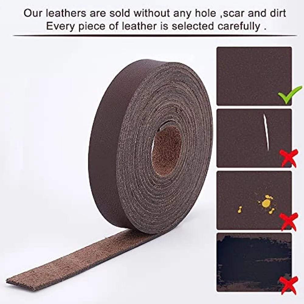 Dark Brown Genuine Leather Strap Strip 0.5Inch Wide 79 Inch Long Leather Belt Wrap 1.3mm Thick Single Sided Flat Cord for Crafts