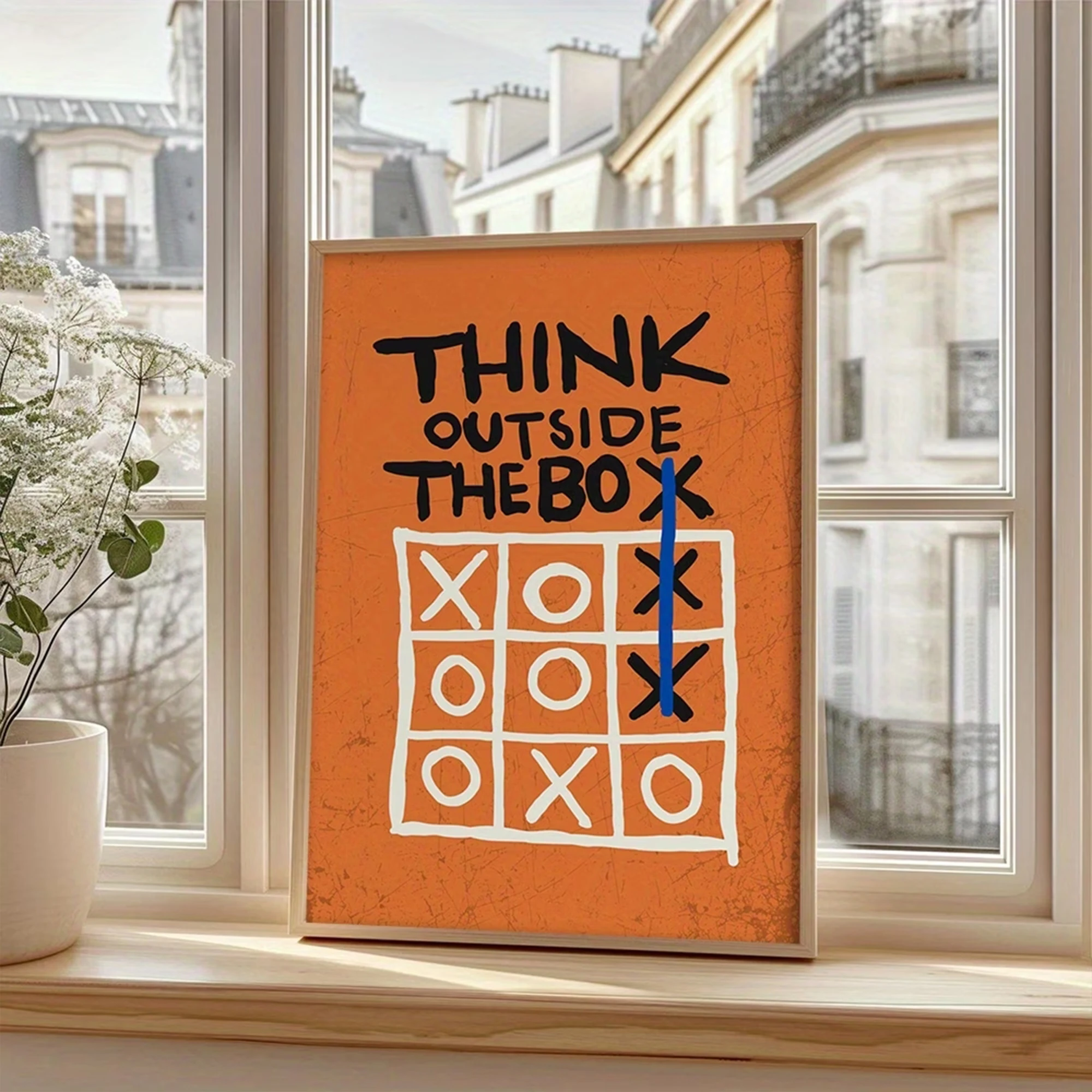 Retro Think Outside The Box Hand Lettering Tic Tac Toe Wall Art Print Canvas Painting Poster Picture For Bedroom Home Decor