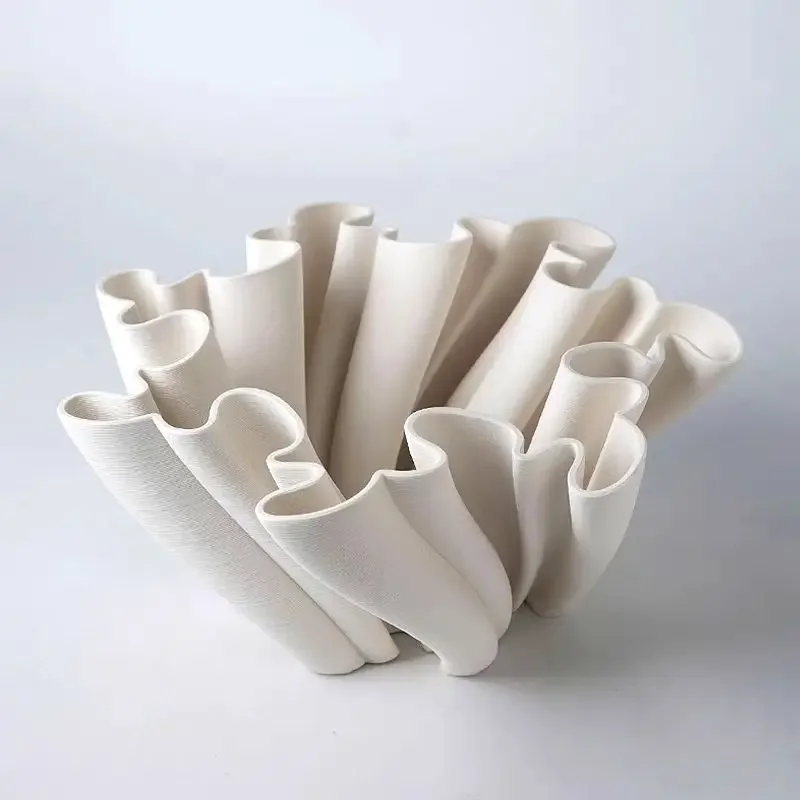 Modern Creative 3D Printing Folded Ceramic Vase Decoration Home Entrance Table Furnishing Crafts Sample Room Desktop Ornaments