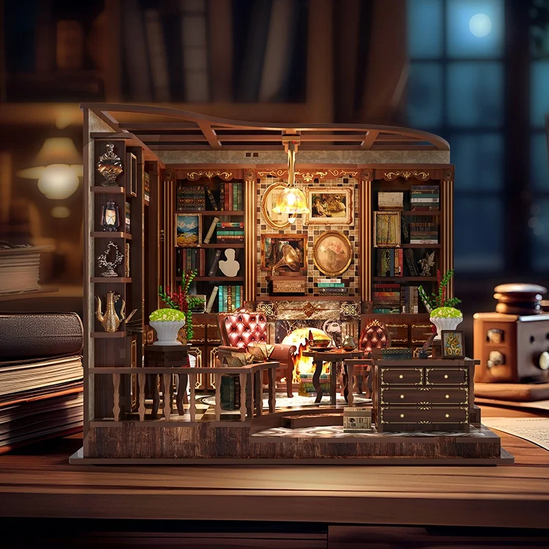 

DIY Wooden Left Bank Study Room Cottage Figurines Miniatures Bookend Assembled Houses Casa for Friends Birthday Gifts Home Decor