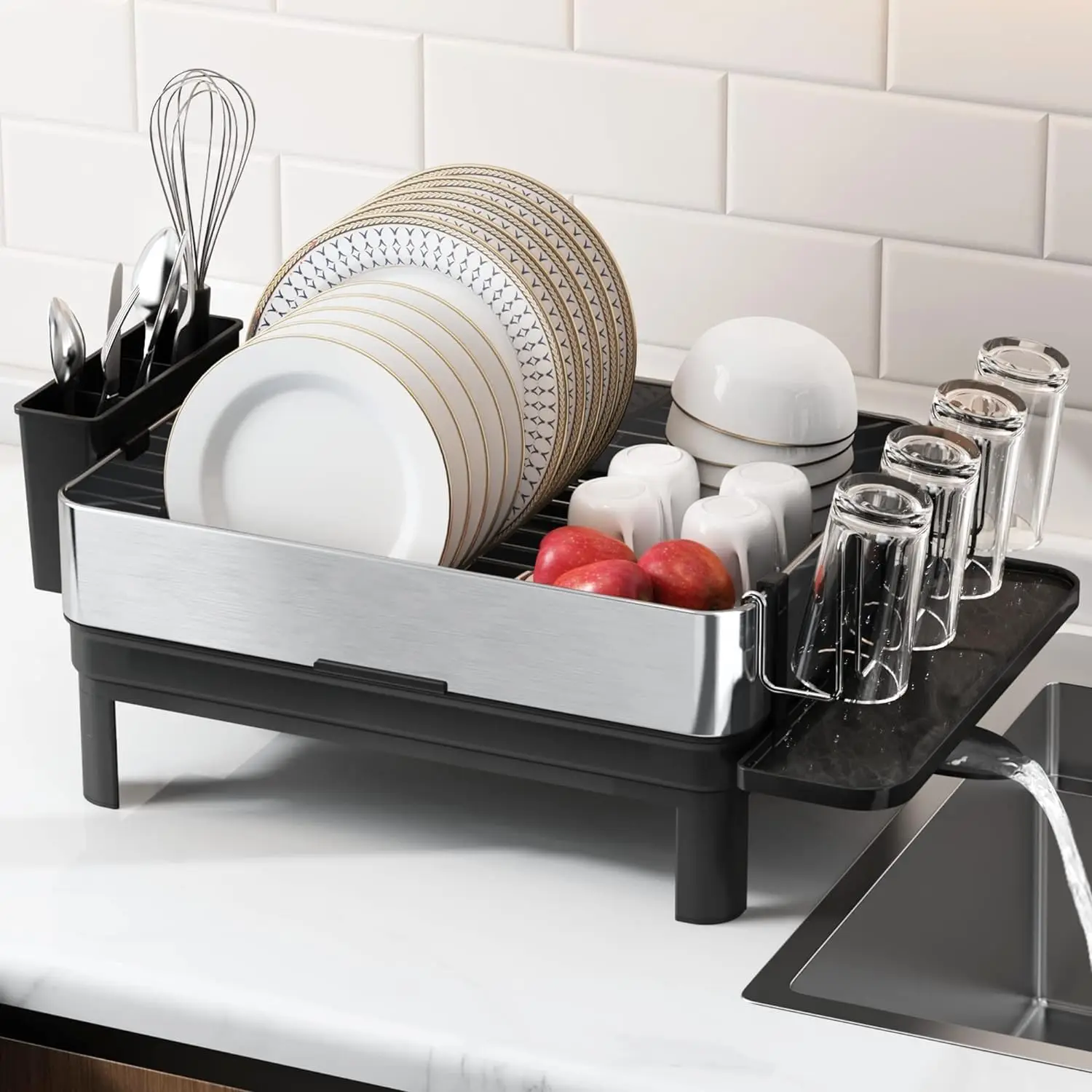 

Dish Racks for Kitchen Counter, 304 Stainless Steel Large Dish Rack and Drainboard Set, Full Size Dish Drainer