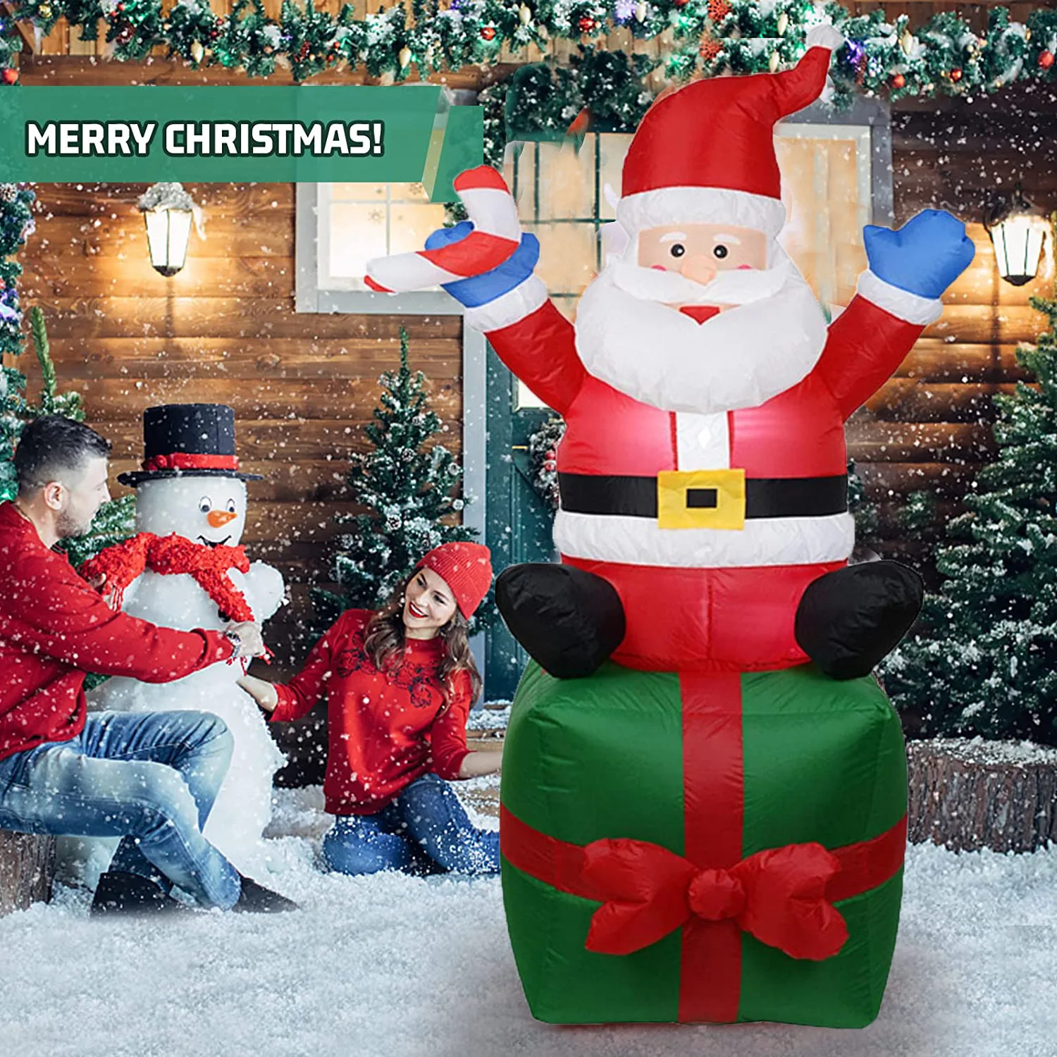 Papá Noel inflable de Navidad con luz LED, modelo de juguete inflable, adorno para exteriores, regalo de Navidad, fiesta de año nuevo, decoración al aire libre, 1,8 m