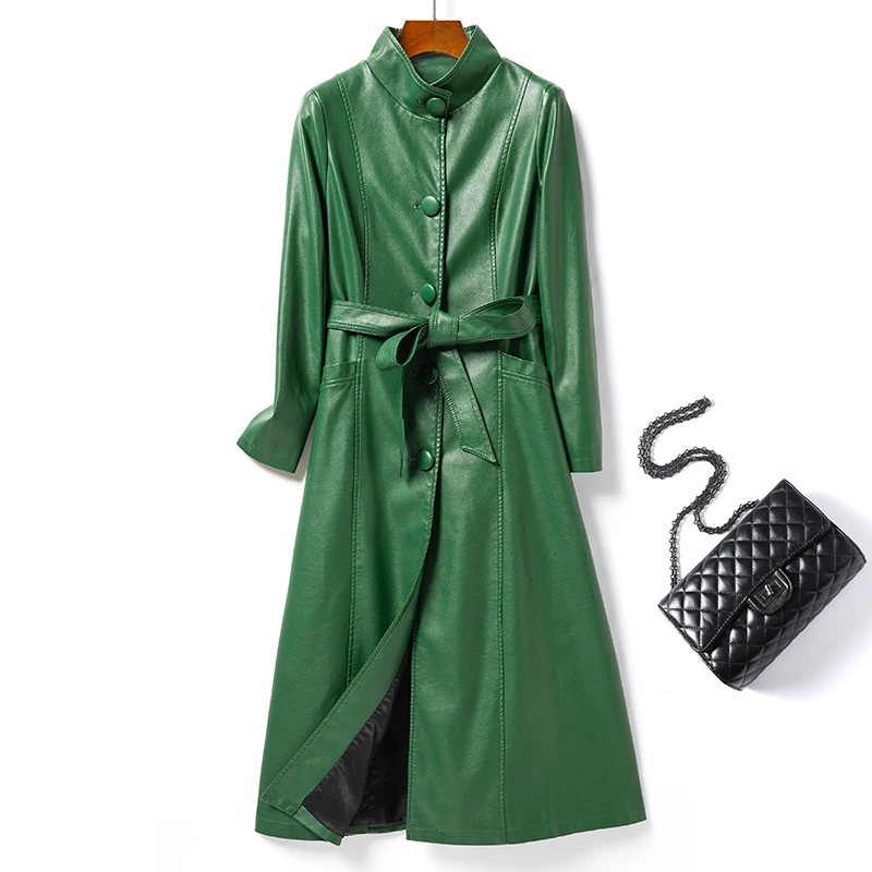 Tagkita Genuine eepskin Leather Jaet Women's Mid-Length Thiened Spring Autumn Coat Sli Commute Sle Long Sve