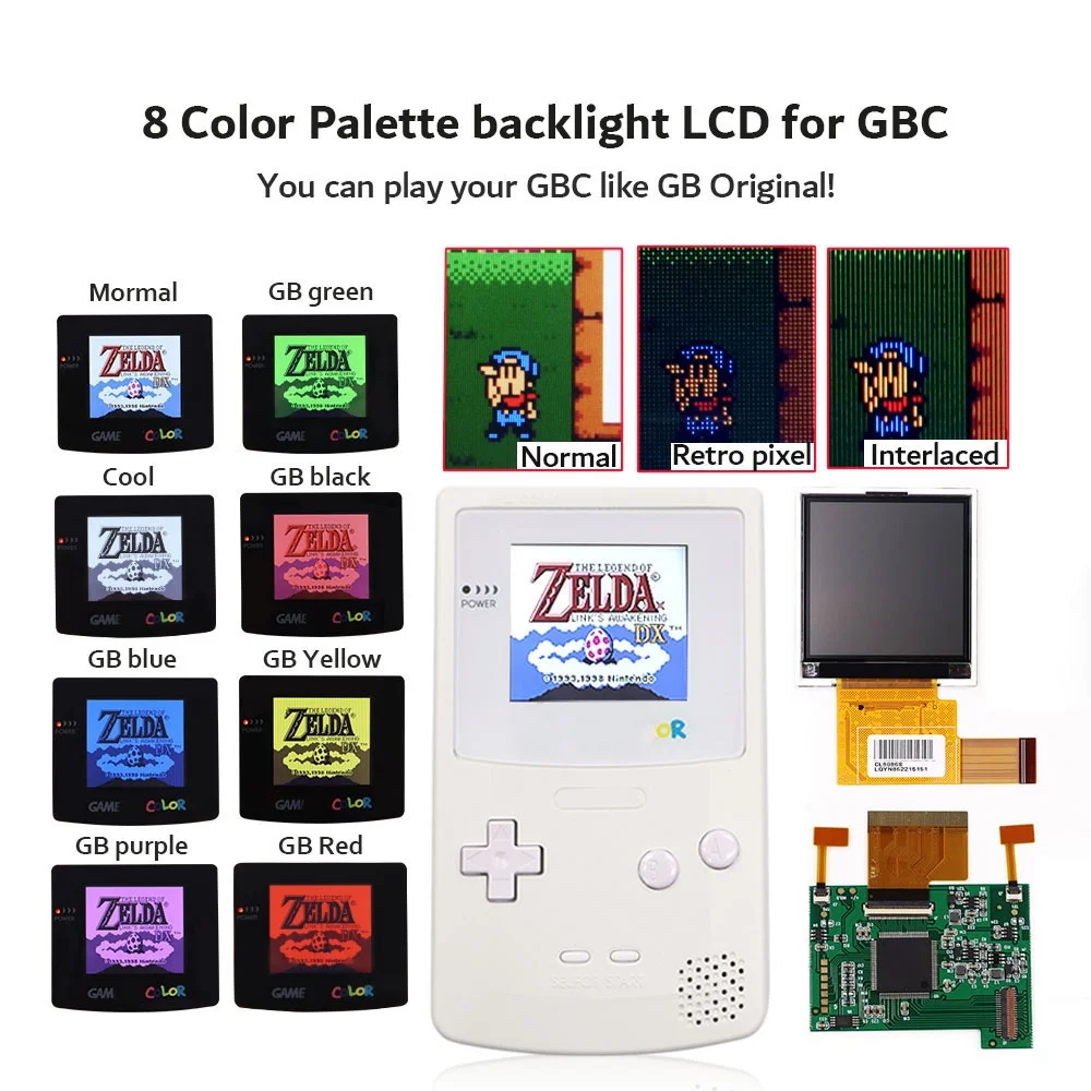 

8 Color Mode GBC 2.2 inch LCD Screen Kits With 2 Sensor Adjustment Brightness Backlight Screen For GameBoy Color GBC