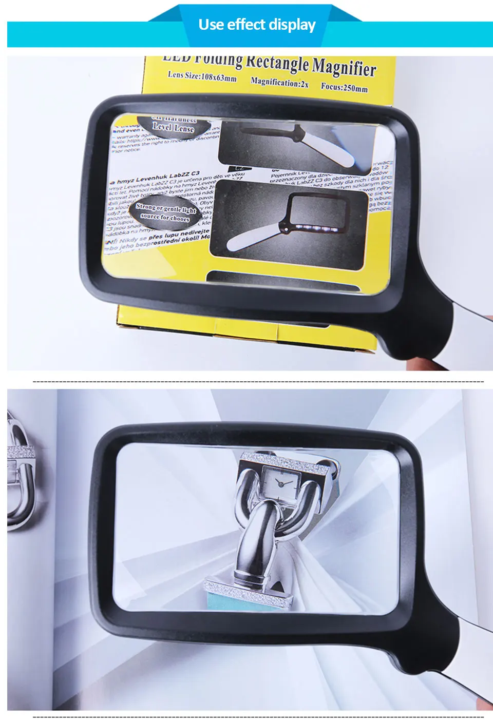 Tragbare quadratische Klapplupe mit 5 LED-Leuchten, professionelle hochauflösende optische Lupe zum Lesen älterer Menschen – Detail 11