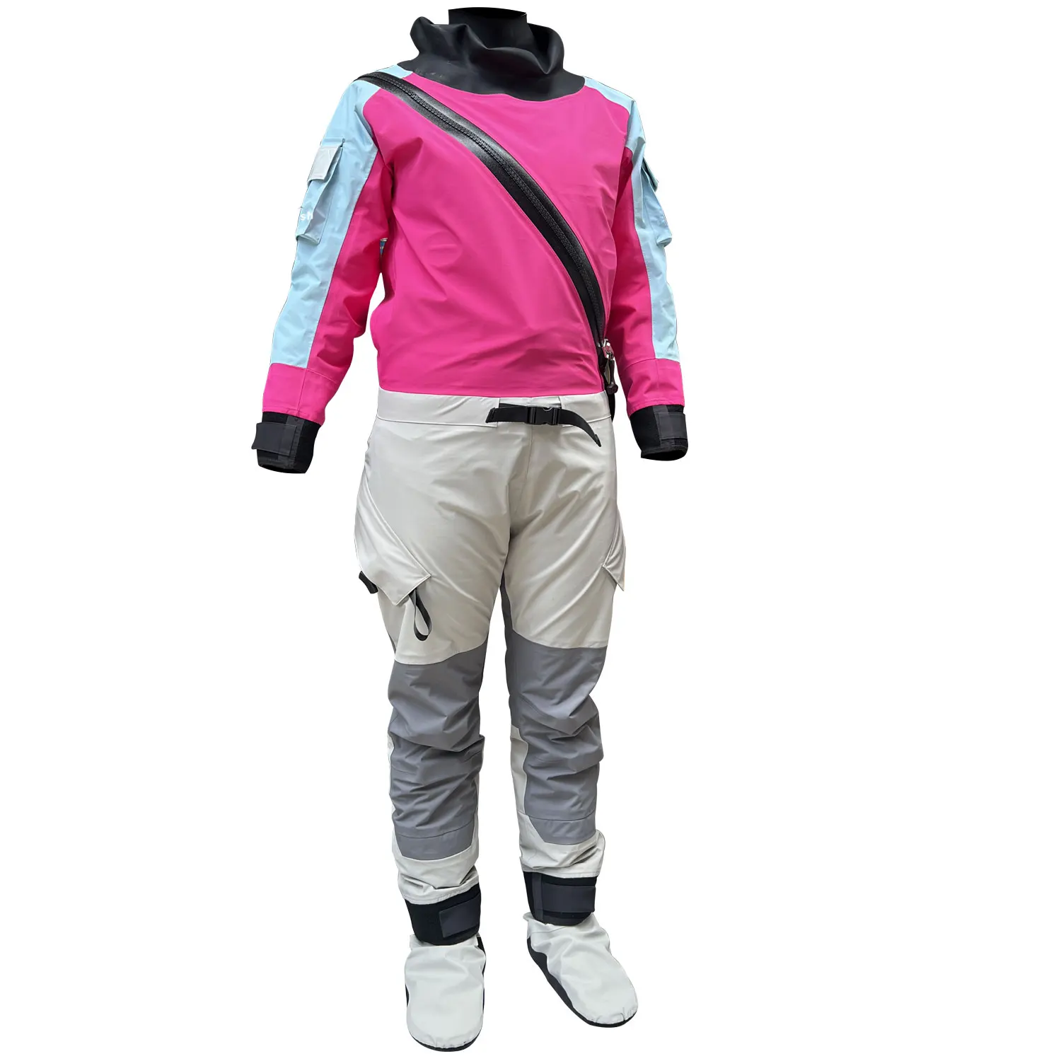 Women Dry Suit Cold Water Dry suit Waterproof Breathable One Piece Drysuit with Attached Socks for Canoeing Paddling Water Sport
