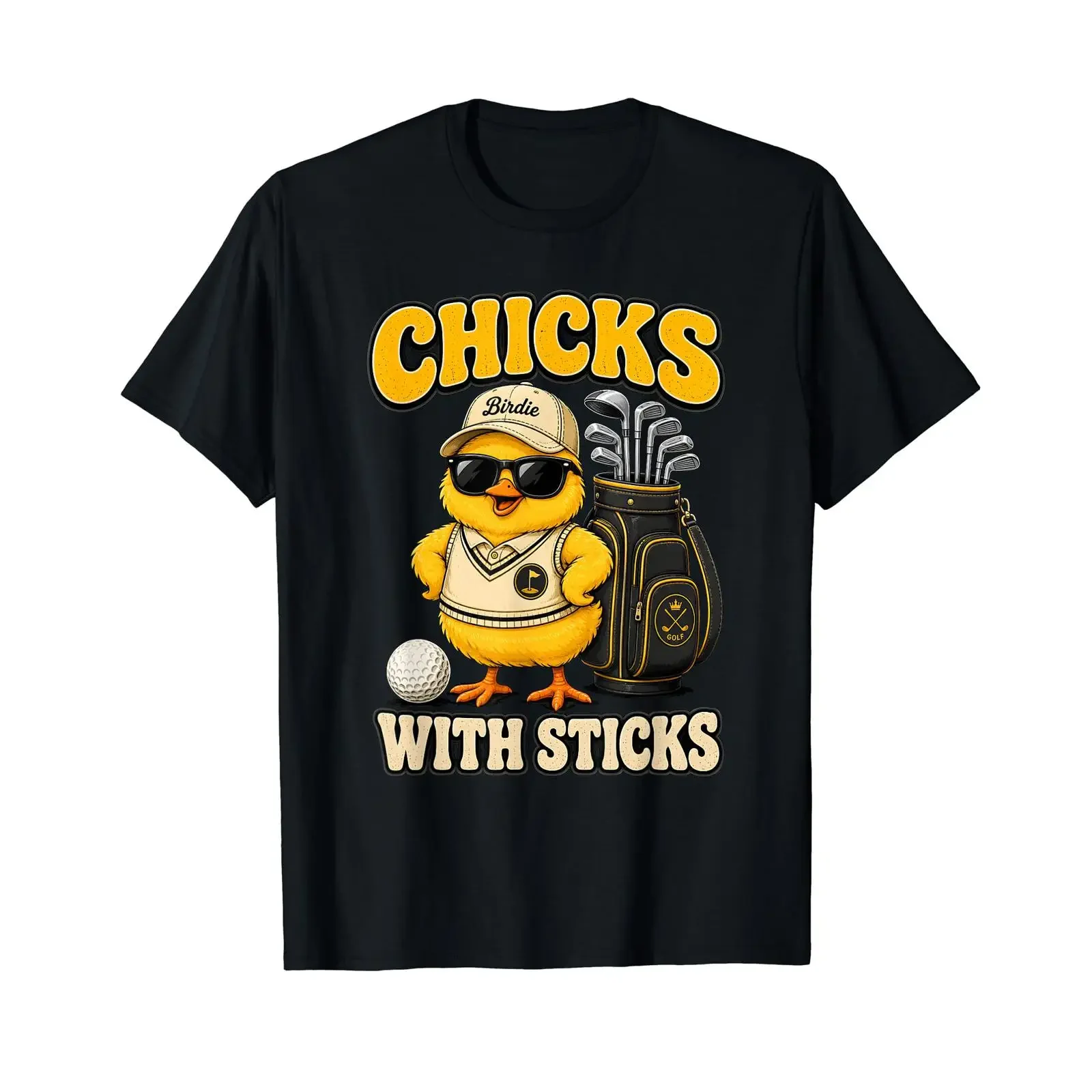 Chicks with Sticks Lustiges Wortspiel für Golfliebhaber im Retro Design Preisgünstiges Grafik T Shirt vintage Washed Unisex