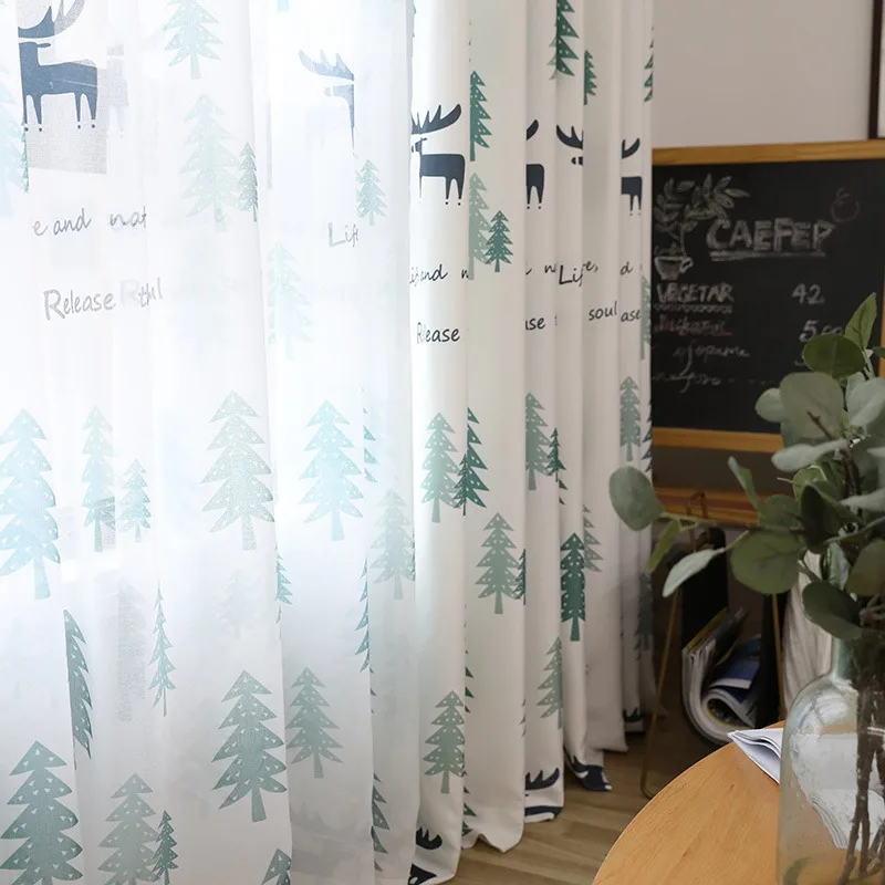 

Nordic Curtain Products Are Simple and Modern Bay Window Screens, Internet Famous Reindeer Curtains for Living Room and Bedroom