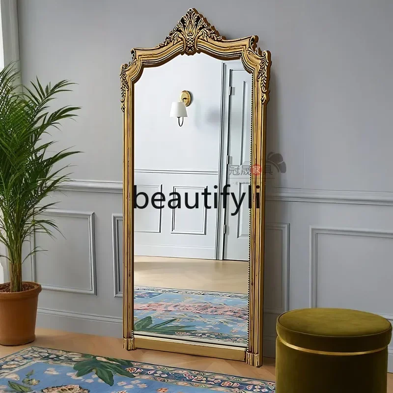 

French floor-to-ceiling full-length mirror wall-mounted living room full-length mirror bedroom special-shaped fitting mirror5556