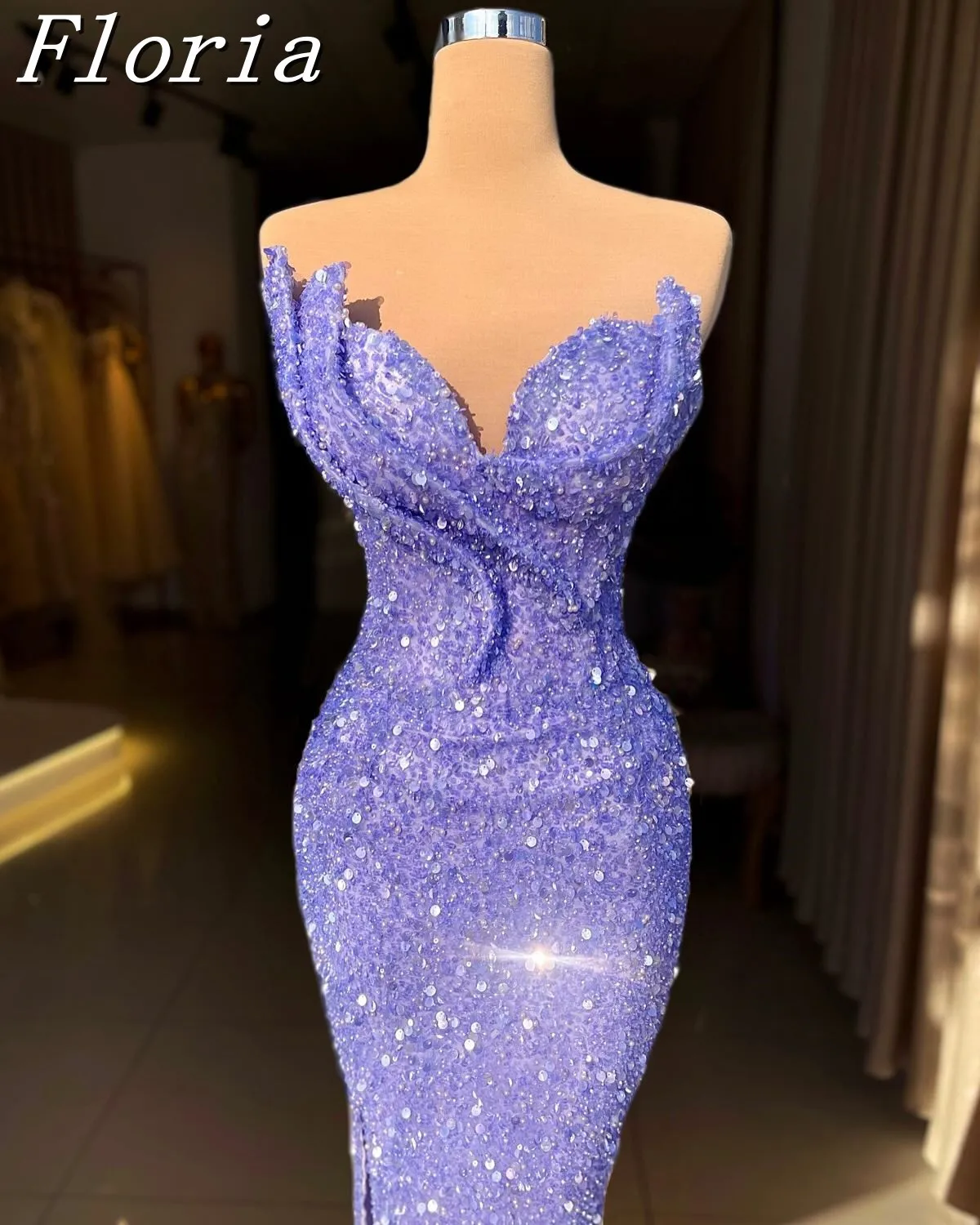 

Charming Purple Sequined Evening Dresses Mermaid Simple Sweetheart Celebrity Dresses Robes De Soirée Prom Party Dresses