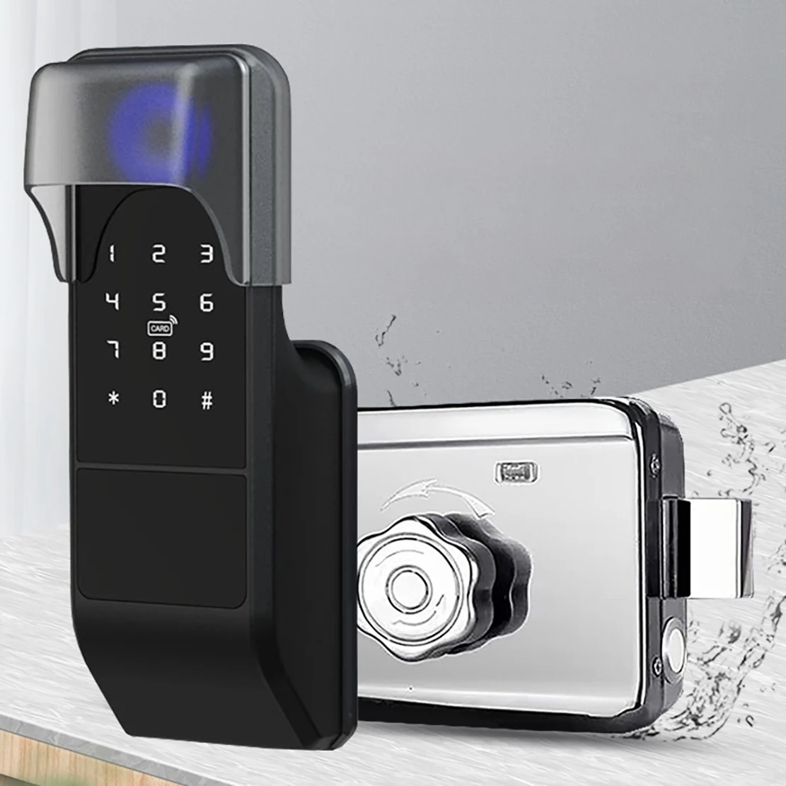 Waterproof Tuya Wifi Smart Door Lock Digital Password Double Fingerprint Electronic Rim Lock For Outdoor Iron Gate Door-[A49T]