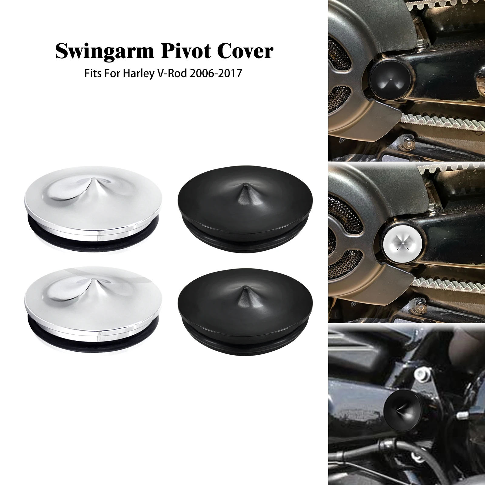 

Motorcycle Swingarm Pivot Bolt Covers Gaskets Trim Cap Black/Chrome For Harley V-Rod Night Rod Special VRSCDX VRSCF Muscle 06-17