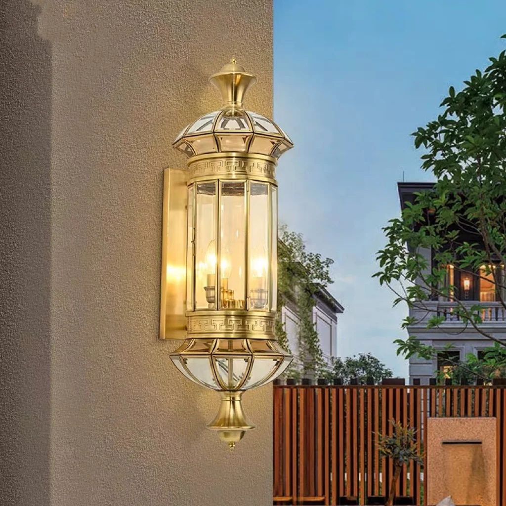New Luxury All Copper Outdoor LED Wall Light E14 * 3 Oval Retro Villa Courtyard Gate 2 Side Wall Lights