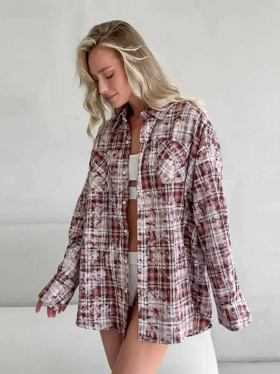 

Wolfeel, весенне-осенняя новая персонализированная уличная ретро винтажная клетчатая женская верхняя свободная рубашка с длинными рукавами